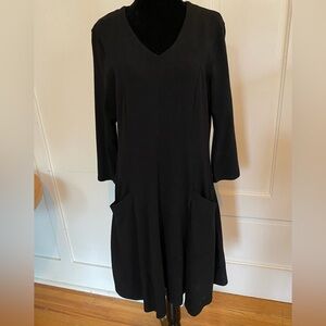 Lagenlook Blue Sky Black Bamboo Long Sleeve Tunic Swing Dress. Size L.